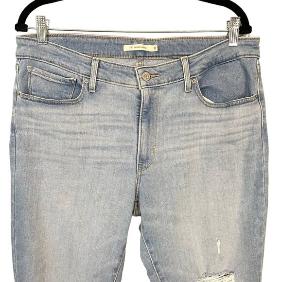 Levi's Women's Blue Stretch Distressed Mid Rise 711 Skinny Ankle Jeans Size 33 - Picture 2 of 8